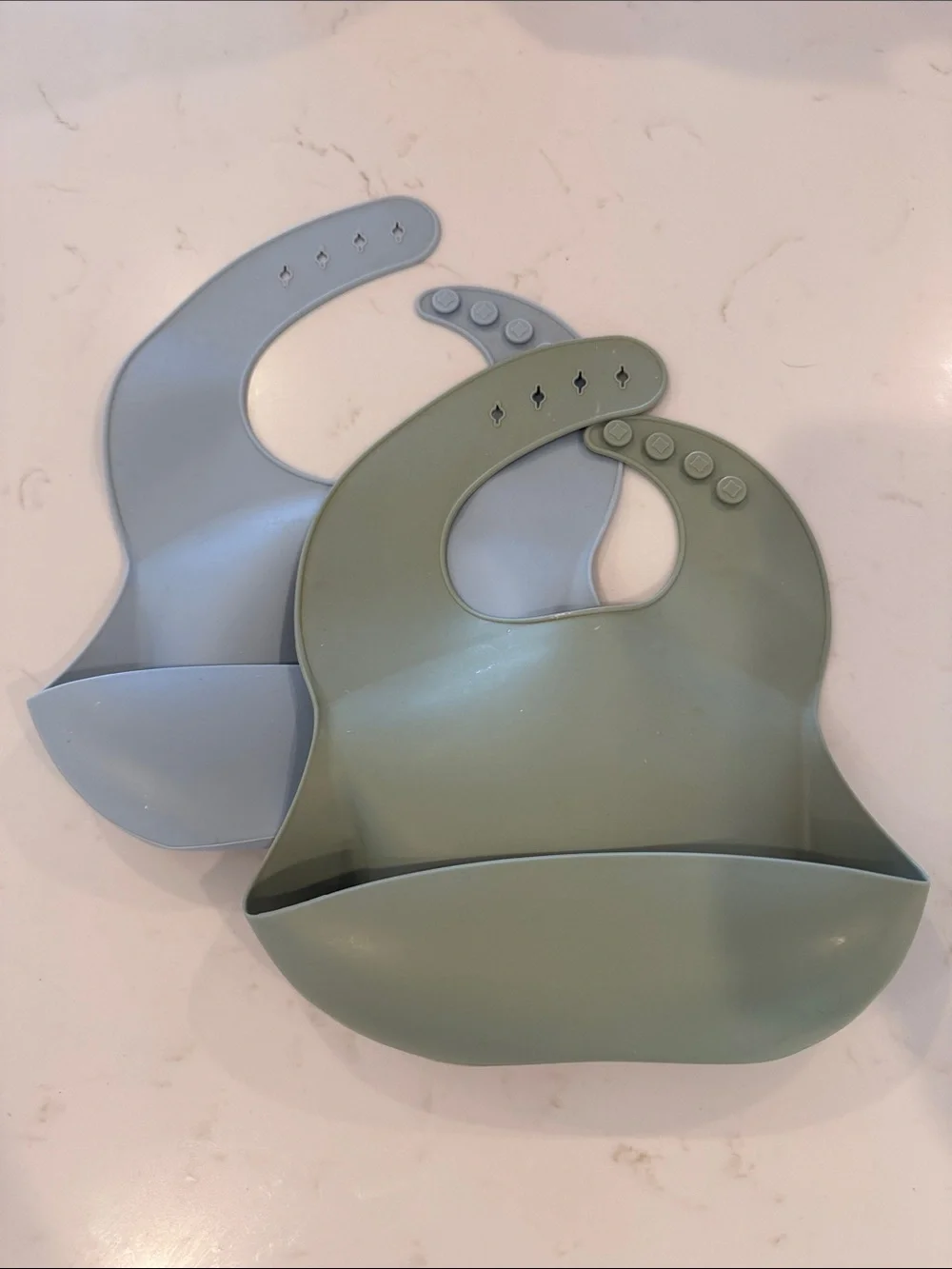 Set of 2 Silicone Baby Bibs Set - Sage Green and Light Blue